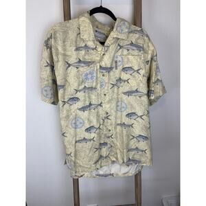 Columbia Yellow Blue Tropical Fishing Nordic Short Sleeve Button Up Mens M